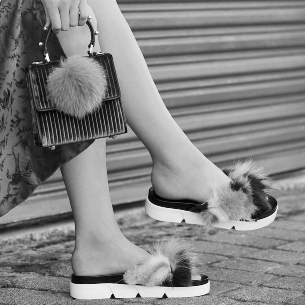 Stuart Weitzman Sublime Rex Rabbit Fur Slide Sand… - image 1